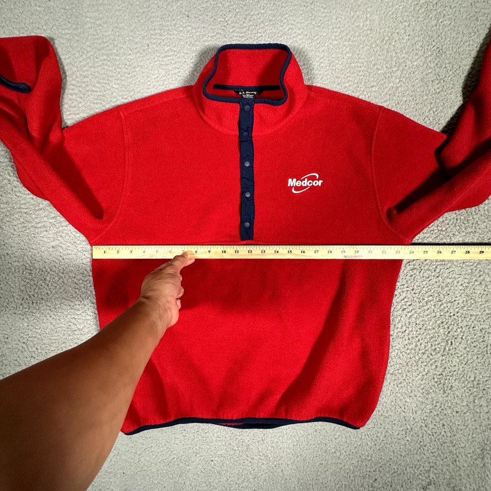 LL Bean Sweater Mens Large Red Fleece Snap Tee Casual Preppy Logo Warm Polyester - Picture 8 of 12
